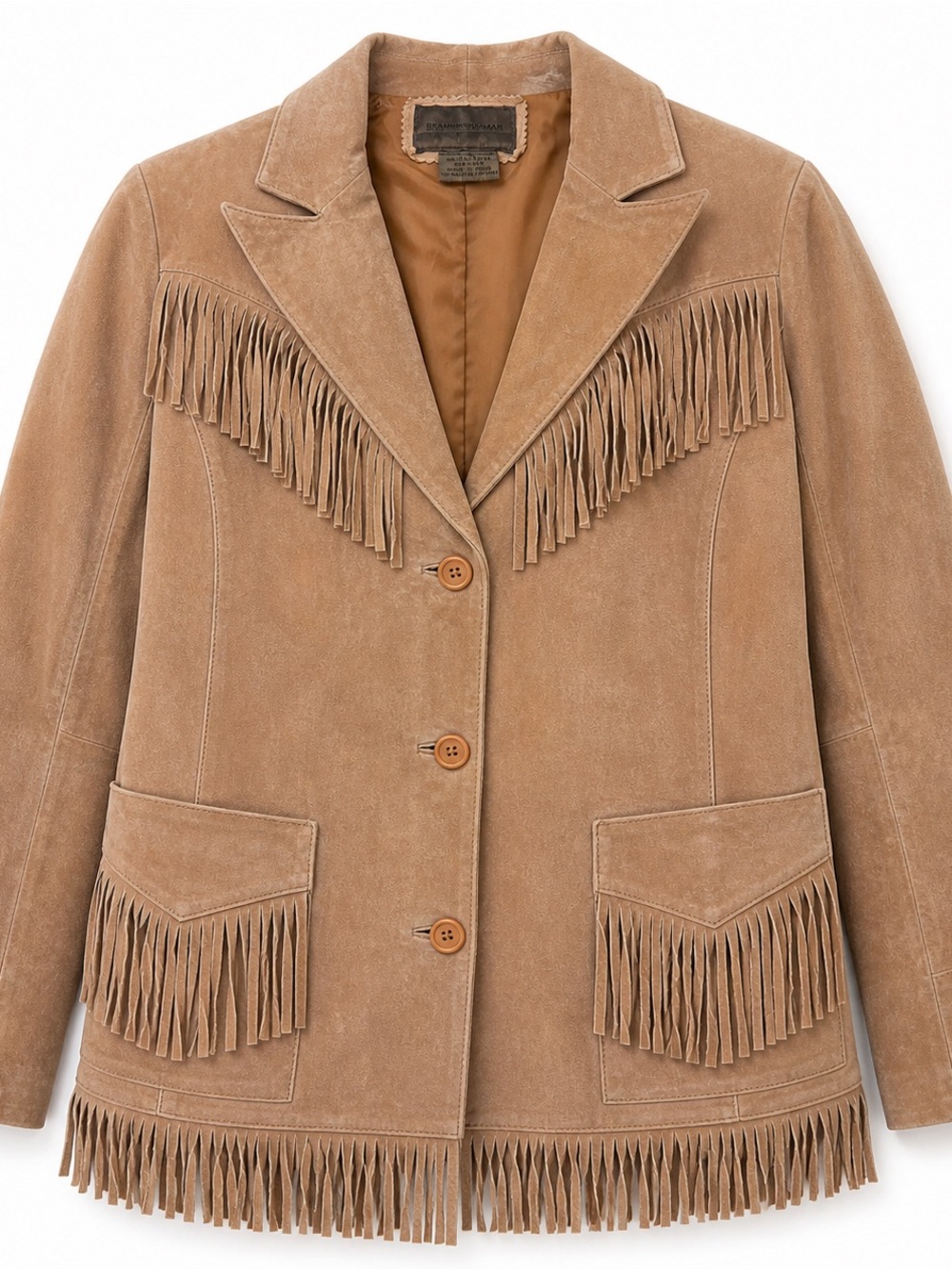 Brandon Thomas Tan Suede Fringe Leather Jacket